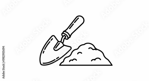 Simple outline of a gardening trowel next to a pile of soil