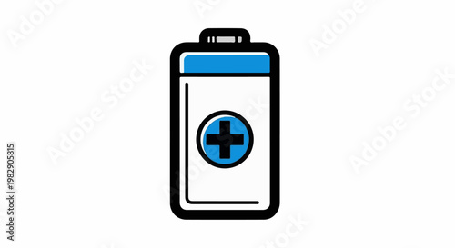 Stylized battery icon with a blue top and a plus symbol