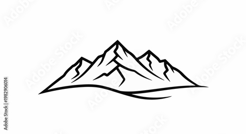 Stylized black and white outline of rugged, multi-peaked mountains