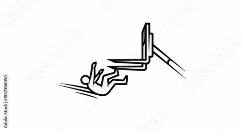 Stylized danger symbol of a figure falling from a lifting machine