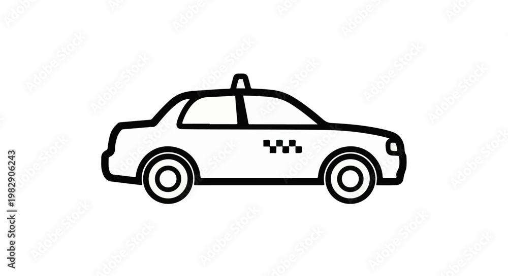 Fototapeta premium Stylized outline of a yellow checkered taxi cab with roof light