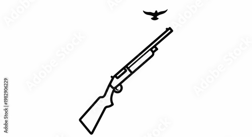 A minimalist illustration of a shotgun and a bird in flight