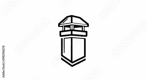 Stylized black and white icon of a watchtower with a peaked roof