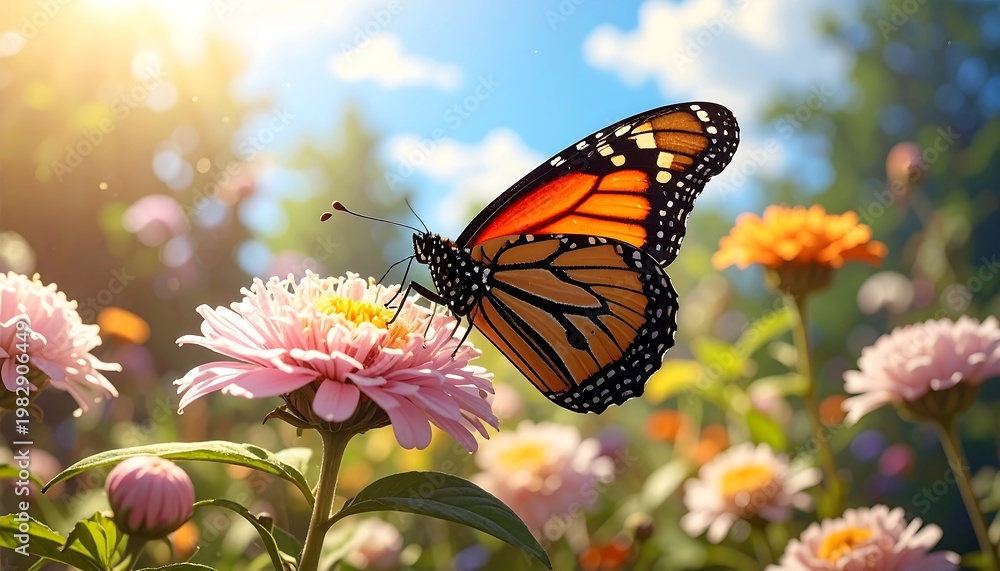 Obraz premium A butterfly on a pink flower