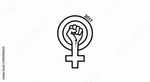 Woman symbol with clenched fist raised, representing strength and feminist movement