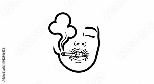 Stylized illustration of a face exhaling smoke from a cigarette