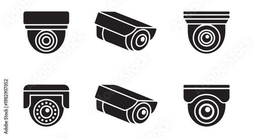 Set of cctv camera icons, security surveillance camera system vector in flat style, digital observation.