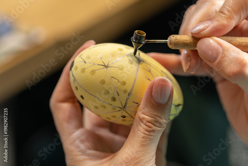 Wallpaper Mural Hand Painted Easter Egg with Traditional Ornaments, Ancient Wax Resist Technique, Handmade Decor, Cultural Folk Art, Vintage Style Holiday Symbol, Authentic Easter Tradition Torontodigital.ca