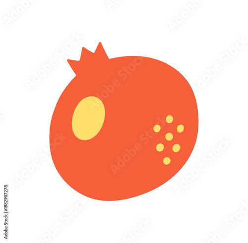 Icon of ripe fresh pomegranate. Tasty organic garnet. Sweet tropical fruit with red peel and grains. Exotic garden food. Healthy eating. Flat isolated vector illustration on white background