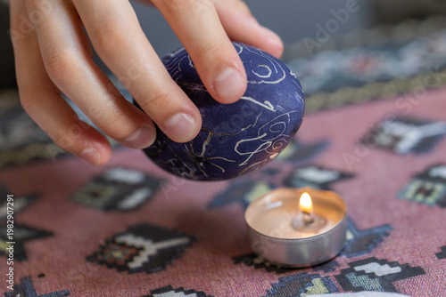Wallpaper Mural Hand Painted Easter Egg with Traditional Ornaments, Ancient Wax Resist Technique, Handmade Decor, Cultural Folk Art, Vintage Style Holiday Symbol, Authentic Easter Tradition Torontodigital.ca