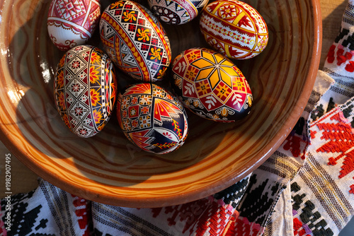 Wallpaper Mural Hand Painted Easter Egg with Traditional Ornaments, Ancient Wax Resist Technique, Handmade Decor, Cultural Folk Art, Vintage Style Holiday Symbol, Authentic Easter Tradition Torontodigital.ca