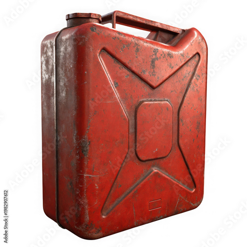 A red gas can with a star design on the side