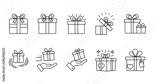 Collection of gift box icons for celebration and shopping