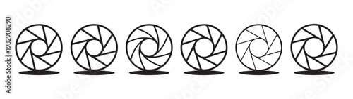 Camera shutter aperture icons with shadow vector set. photographic diaphragm symbols with stylish effect.