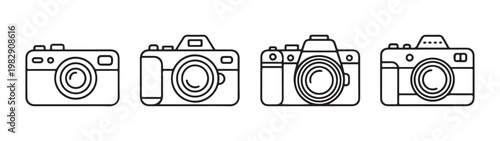 Modern camera outline icons collection for photography apps and website interface design elements vector set.