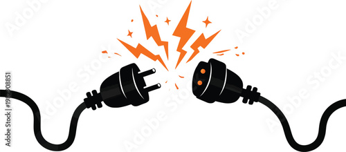 Electric plug and socket disconnected with sparks, energy concept
electricity, power, plug, socket, disconnected, connection, unplugged, energy, wire, cable. Drawing of electric plug icon.