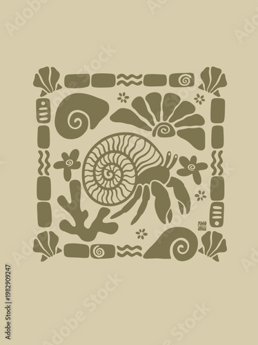 Nautilus Shell Oceanic Decorative Design Element.