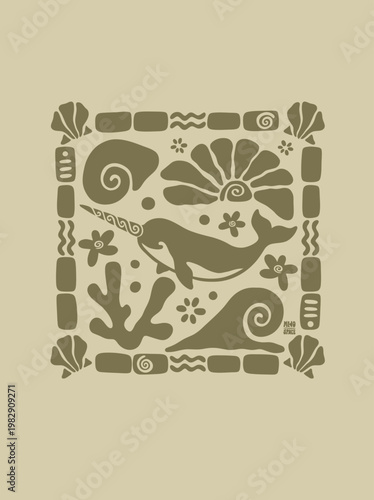 Seagull Bird Sea Shell Ocean Pattern.