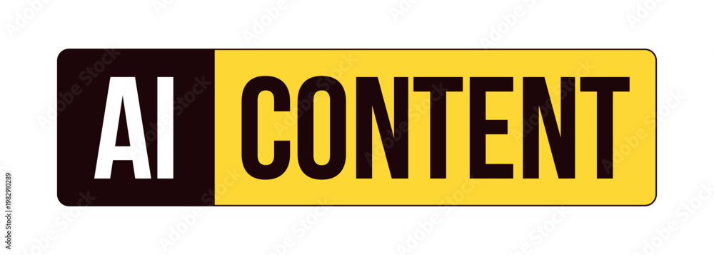 Fototapeta premium AI content disclosure label overlay. Artificially generated, machine-created media. Isolated vector sign. Digital media alert. Attention element. Graphic illustration with text. Platform message