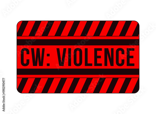 Content warning violence label overlay. Viewer discretion. Disturbing scenes disclaimer. Isolated vector sign. Digital media alert. Attention element. Graphic illustration with text. Platform message