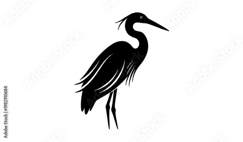 Heron bird silhouette vector elegant long legged wading bird isolated on white