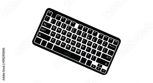 A black keyboard is prominently displayed featuring a distinct sharp silhouette