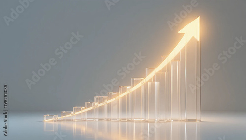 Glowing bar chart with rising arrow, symbolizing business growth and success