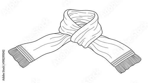 Hand drawn sketch of a warm winter scarf displays a classic knot design perfect for seasonal fashion and apparel illustrations.