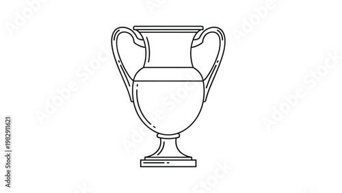 Classic ceramic vase or trophy cup with two handles is rendered in clean black line art for historical or award-related themes.