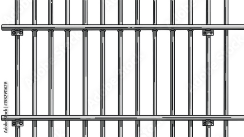 Detailed close up view of vertical metal bars for a prison cell or high security fence provides a concept for justice and confinement.