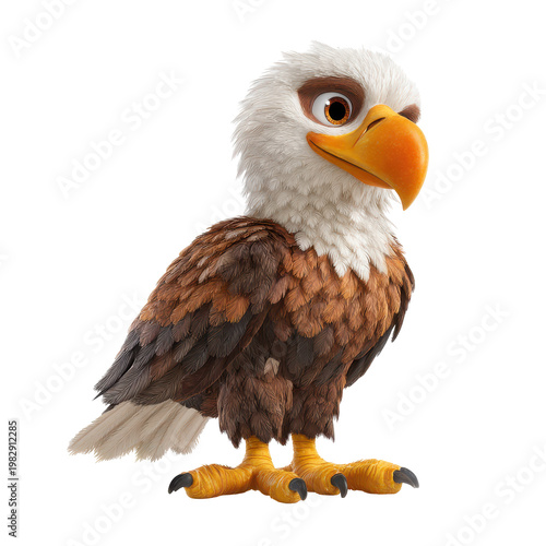 Cartoon eagle character standing on two feet with bright colors and a large beak in a simple style