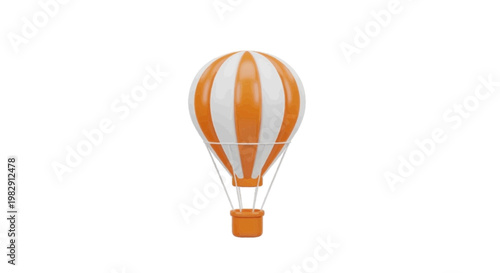 Vector illustration of 3d render of a glossy orange and white hot air balloon on a transparent background