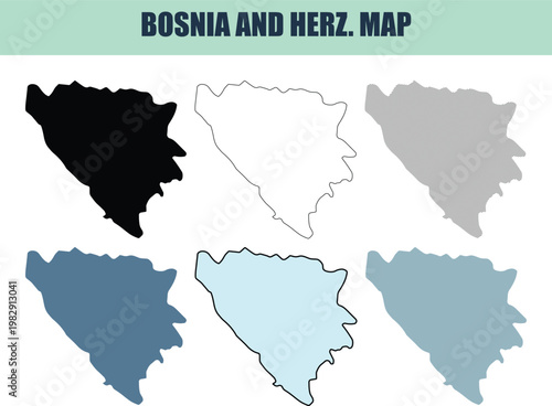 Quadro su tela Bosnia Herzegovina Map Collection Diverse Silhouettes and Outlines in Flat Desig