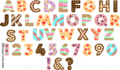 Cartoon bakery pastry letters and numbers