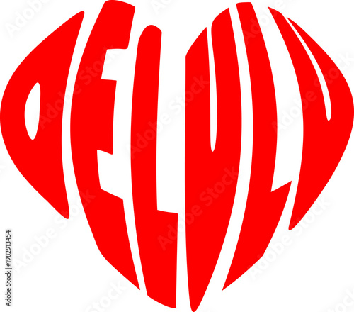  illustration of the word “Delulu” arranged in a heart shape.