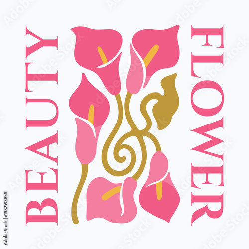 Minimalist Pink Calla Lily Botanical Vector Illustration