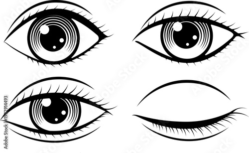 Open half open closed eye set