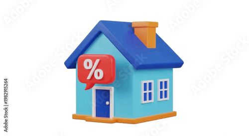 Vector illustration of 3d illustration of a house with a percentage sign on a transparent background