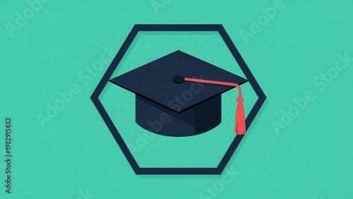 A Flat Vector Illustration of a Graduation Cap Inside a Hexagon Outline, Suitable for Education and Learning Themes