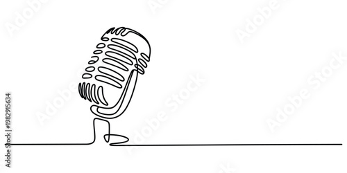 Single continuous line drawing of a classic vintage microphone for music and podcasting