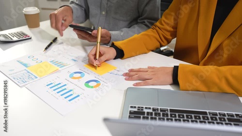 Project manager working and update tasks with milestones progress planning and professional investor working new start up project in the office