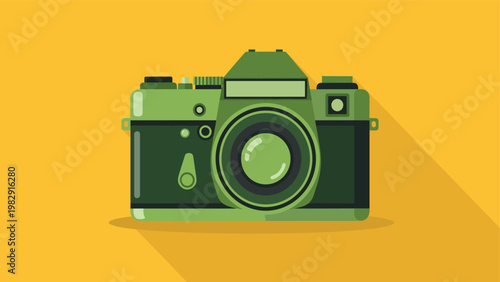 Retro vintage film camera illustration on yellow background