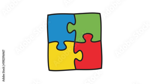 Four colorful jigsaw puzzle pieces joined together.