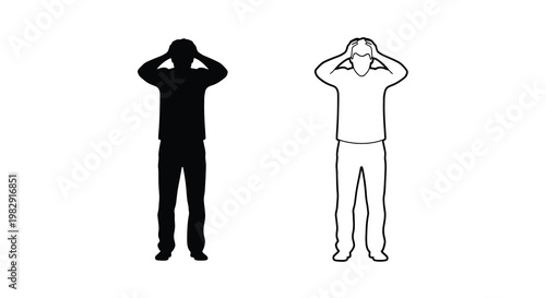 Two figures covering their ears one solid black and one white outline