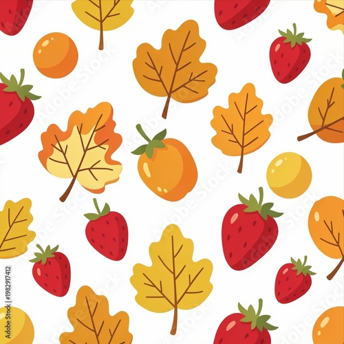 Colorful Autumn Leaves and Fruits Seamless Pattern
