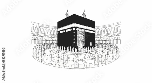 Pilgrims circumambulate the Kaaba in Mecca, a sacred cubic structure