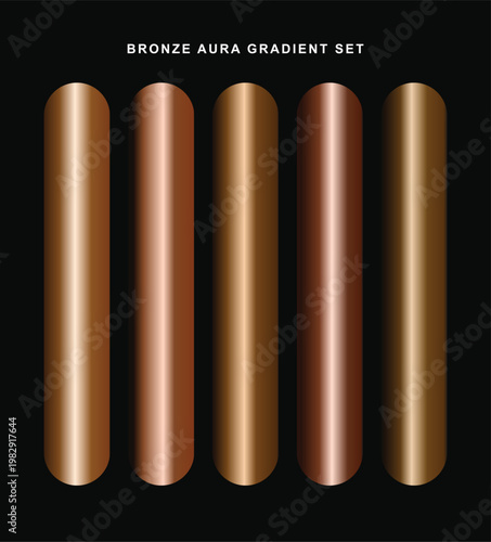 Bronze aura metallic gradient color palette set. Featuring five vertical pill shaped swatches on a solid black background.