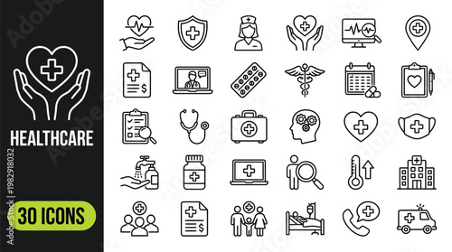 Comprehensive healthcare icon set medical symbols for health treatment and wellness applications