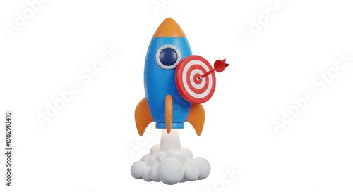 Vector illustration of 3d illustration of a rocket ship with a target and arrow on a transparent background
