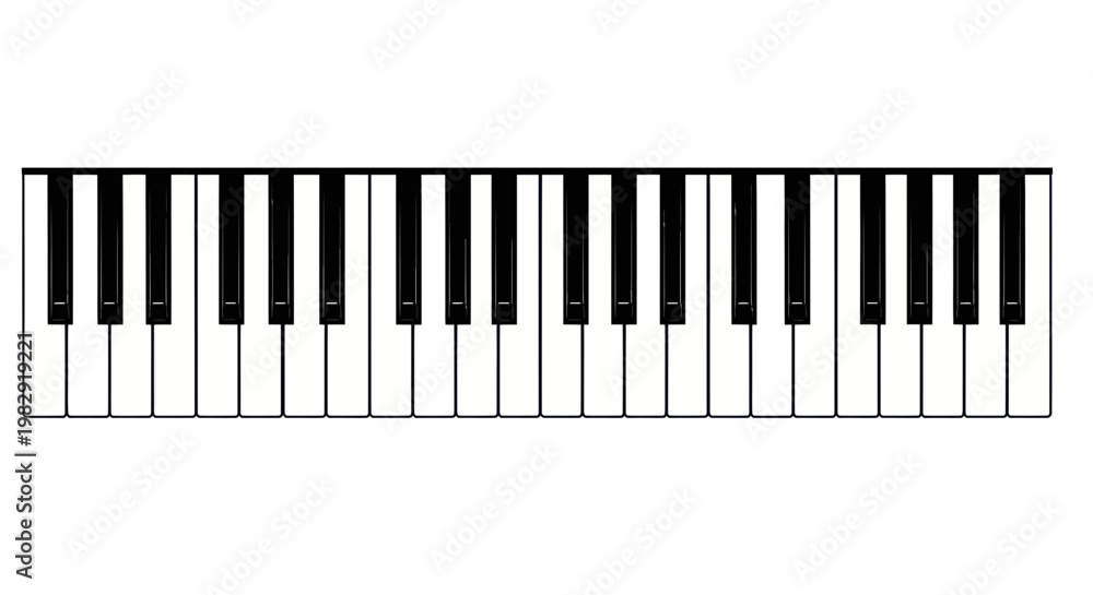 Fototapeta premium Black and White Piano Keyboard Keys Isolated on White Background